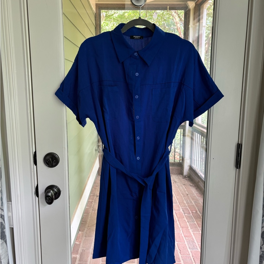 Blue Button-Up Dress